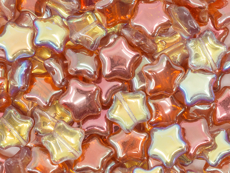 12 pcs Star Beads, 12 mm, Czech Glass, Crystal Orange Rainbow