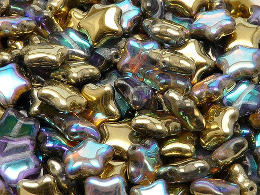 12 pcs Star Beads, 12 mm, Czech Glass, Crystal Golden Rainbow