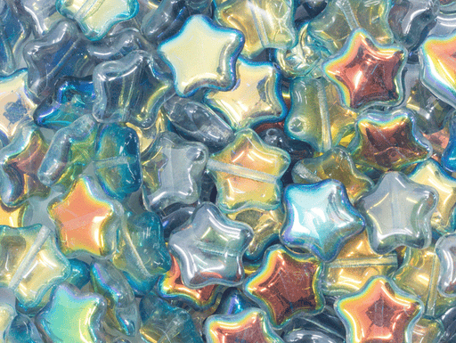 12 pcs Star Beads, 12 mm, Czech Glass, Crystal Blue Rainbow