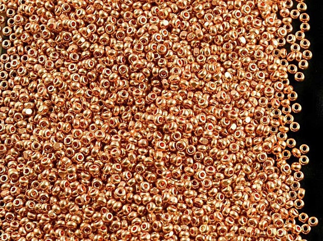 10 g 13/0 1-Cut Seed Beads Charlotte Preciosa Ornela, Red Gold Metallic, Czech Glass