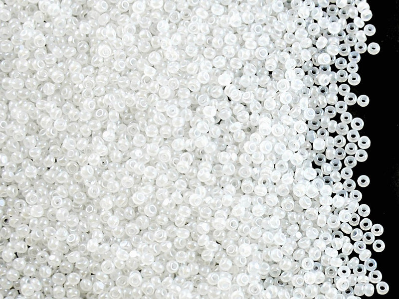 10 g 13/0 1-Cut Seed Beads Charlotte Preciosa Ornela, White Opal Pearl, Czech Glass