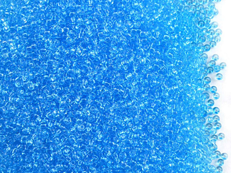 20 g 13/0 Seed Beads Preciosa Ornela, Blue Aqua Transparent, Czech Glass