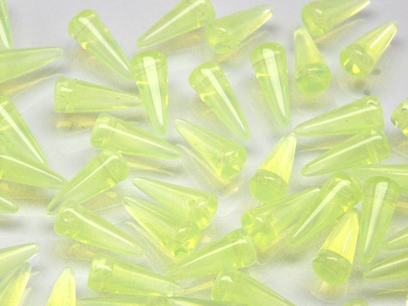 12 pcs Spike Pressed Beads, 13x5mm, Light Yellow Translucent, Czech Glass