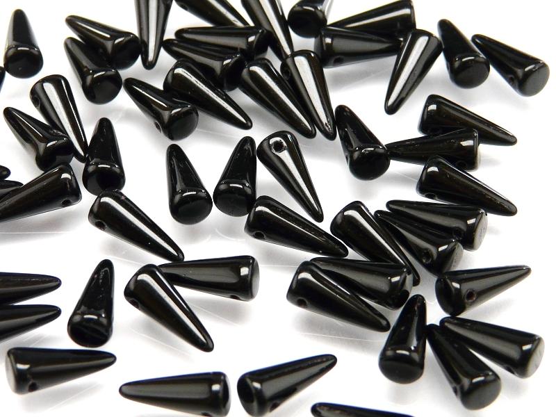 12 pcs Spike Pressed Beads, 13x5mm, Jet Black, Czech Glass