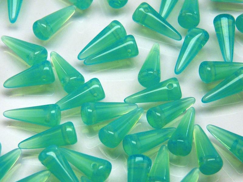 12 pcs Spike Pressed Beads, 13x5mm, Turquoise Translucent, Czech Glass