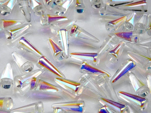 12 pcs Spike Pressed Beads, 13x5mm, Crystal AB, Czech Glass