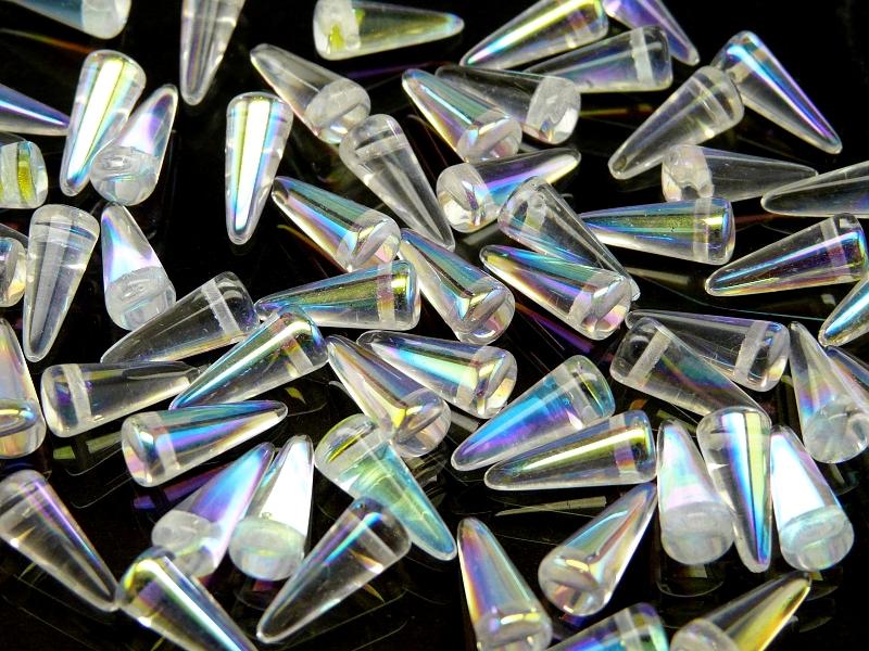 12 pcs Spike Pressed Beads, 13x5mm, Crystal AB, Czech Glass