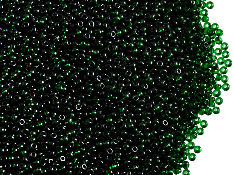 20 g 13/0 Seed Beads Preciosa Ornela, Dark Green Transparent, Czech Glass