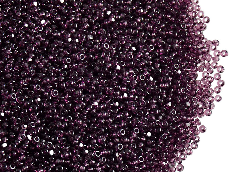 10 g 13/0 1-Cut Seed Beads Charlotte Preciosa Ornela, Dark Amethyst Transparent, Czech Glass