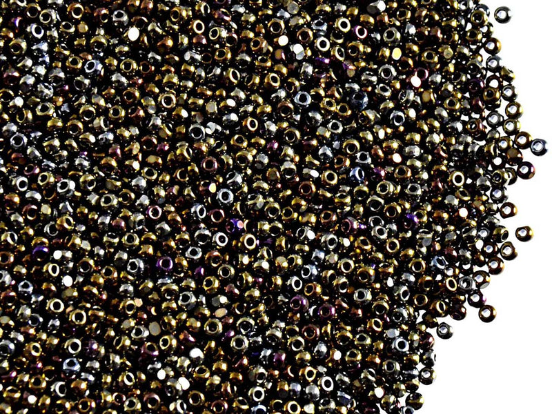 10 g 13/0 1-Cut Seed Beads Charlotte Preciosa Ornela, Brown Iris Metallic, Czech Glass