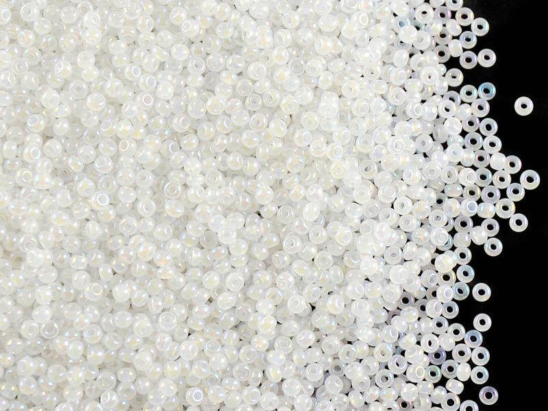 20 g 13/0 Seed Beads Preciosa Ornela, White Opal AB, Czech Glass