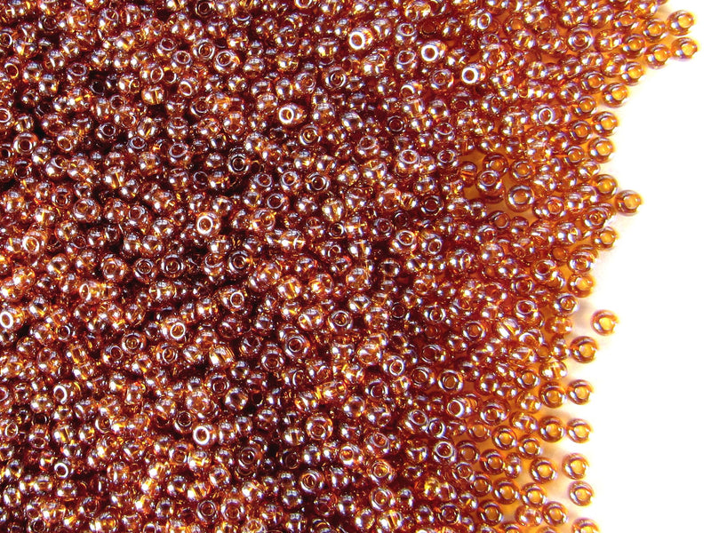 20 g 13/0 Seed Beads Preciosa Ornela, Dark Topaz Transparent Luster, Czech Glass