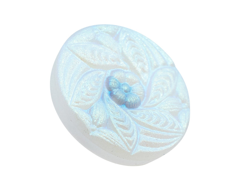 1 pc Czech Glass Buttons Hand Painted, Size 8 (18.0mm | 3/4''), Opal White AB Matte With Floral Ornament, Czech Glass