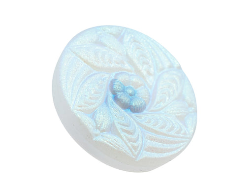 1 pc Czech Glass Buttons Hand Painted, Size 8 (18.0mm | 3/4''), Opal White AB Matte With Floral Ornament, Czech Glass