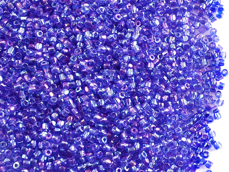 3-Cut Seed Beads Preciosa Ornela 11/0, Transparent Blue AB, Czech Glass