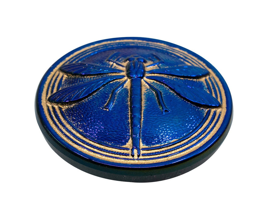 1 pc Czech Glass Buttons Hand Painted, Size 14 (31.5mm | 1 1/4''), Jet Blue Bronze Colored, Czech Glass