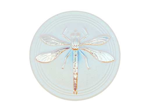 Czech Glass Button, Hand Painted, Size 14 (31.5 mm), Crystal Matte AB Dragonfly, Czech Glass