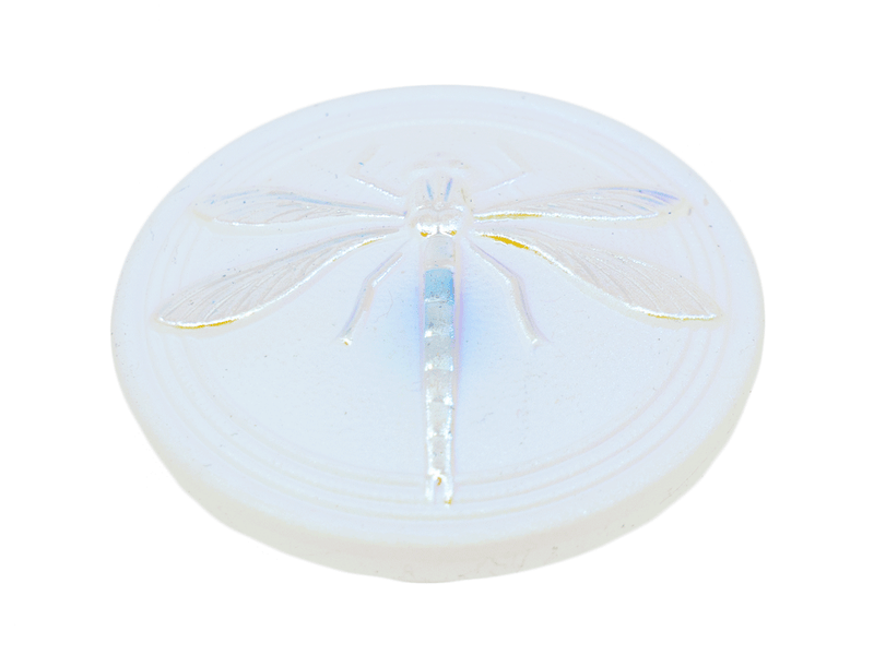 1 pc Czech Glass Button, Hand Painted, Size 14 (31.5 mm), Crystal Matte AB Dragonfly, Czech Glass
