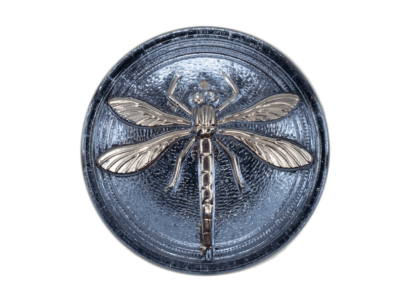 1 pc Czech Glass Cabochon Blue Montana Silver Dragonfly (Smooth Reverse Side), Hand Painted, Size 14 (32mm)
