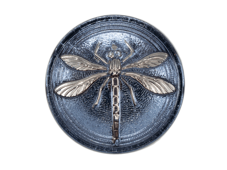 1 pc Czech Glass Cabochon Blue Montana Silver Dragonfly (Smooth Reverse Side), Hand Painted, Size 14 (32mm)