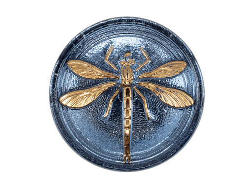 1 pc Czech Glass Cabochon Light Blue Gold Dragonfly (Smooth Reverse Side), Hand Painted, Size 14 (32mm)