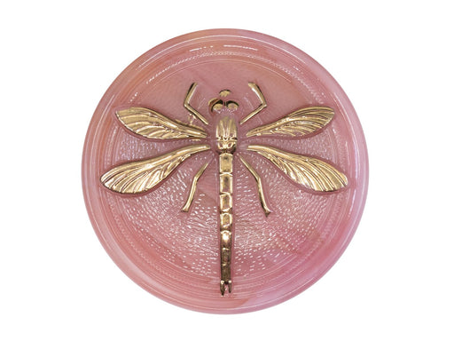 Czech Glass Cabochons 31.5 mm, Opaque Pink Gold Dragonfly, Czech Glass