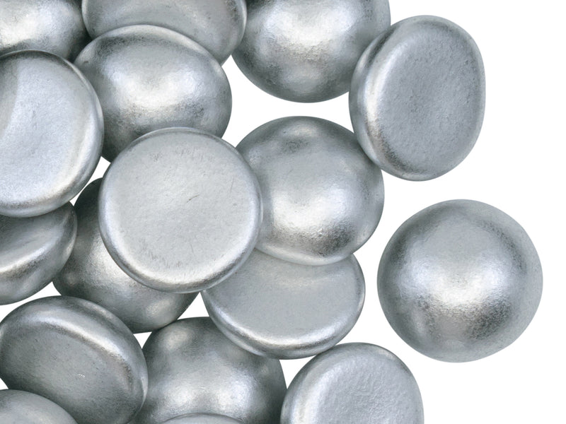 10 pcs Czech Glass Cabochons 14 mm, Aluminum Silver, Czech Glass
