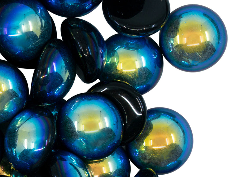 10 pcs Czech Glass Cabochons 14 mm, Jet Black AB, Czech Glass