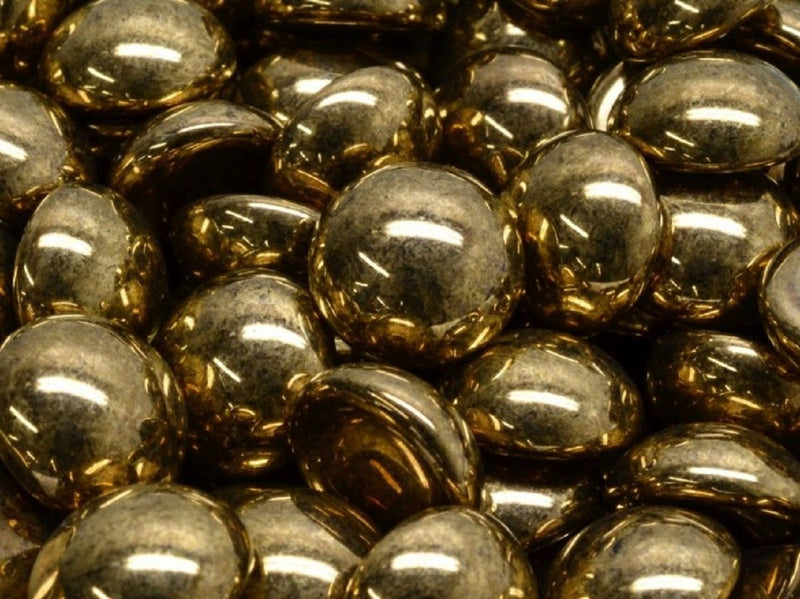 Czech Glass Cabochons 14 mm, Dark Gold Metallic, Czech Glass