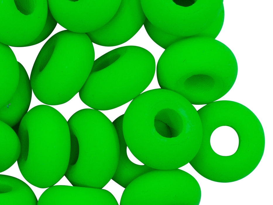 10 pcs Pony NEON Beads, 14x7mm, Green, Czech Glass