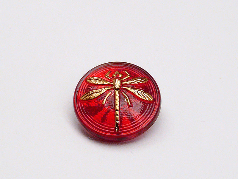 Czech Glass Cabochons 18 mm, Shank, Ruby AB With Dragonfly, Czech Glass