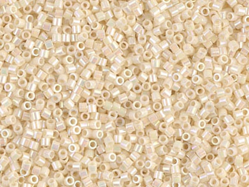 Delica Seed Beads 15/0, Opaque Cream AB, Miyuki Japanese Beads