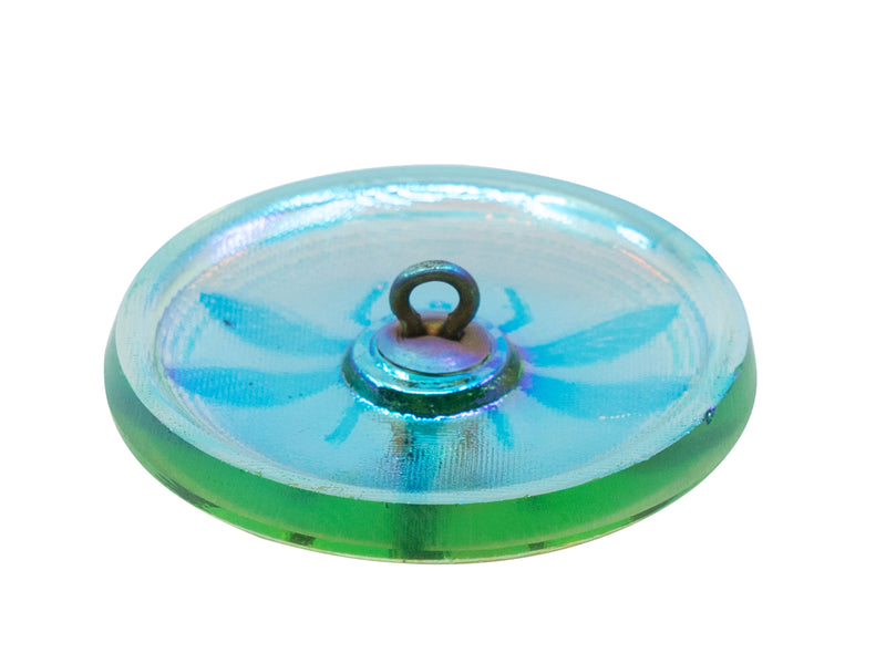 1 pc Czech Glass Button, Transparent Yellow Green Gold Dragonfly, Hand Painted, Size 14 (32mm)