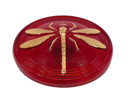 1 pc Czech Glass Button, Ruby Gold Dragonfly, Hand Painted, Size 14 (31.5 mm)