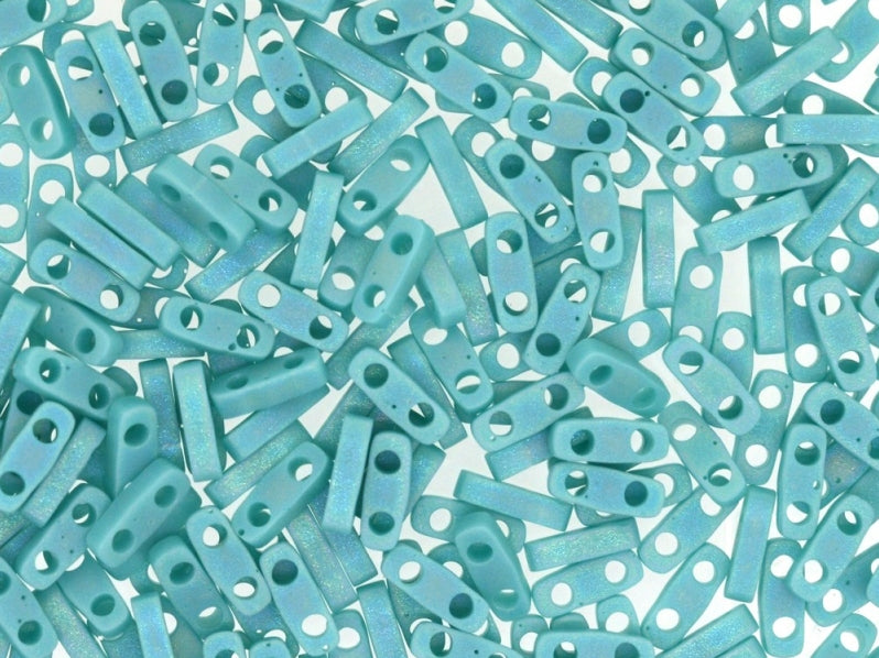 Quarter Tila™Beads 5x1.2x1.9 mm, 2 Holes, Opaque Turquoise Green Matted AB, Miyuki Japanese Beads