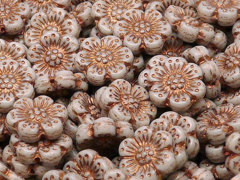 12 pcs Flower Beads, 14mm, Deep Gray with Bronze Fired Color, Czech Glass