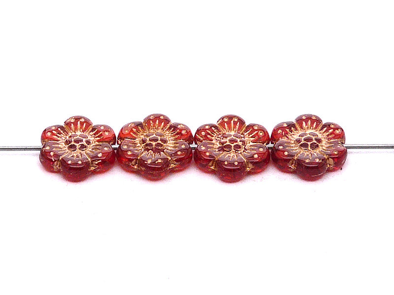 12 pcs Flower Beads, 14mm, Crystal Matte with Bronze Fired Color, Czech Glass
