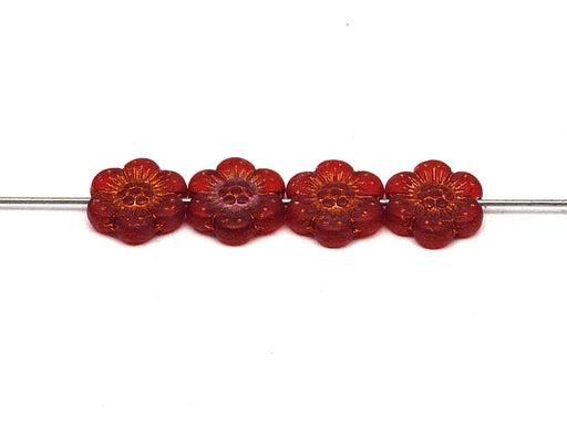 12 pcs Flower Beads, 14mm, Ruby Matte with Bronze Fired Color, Czech Glass