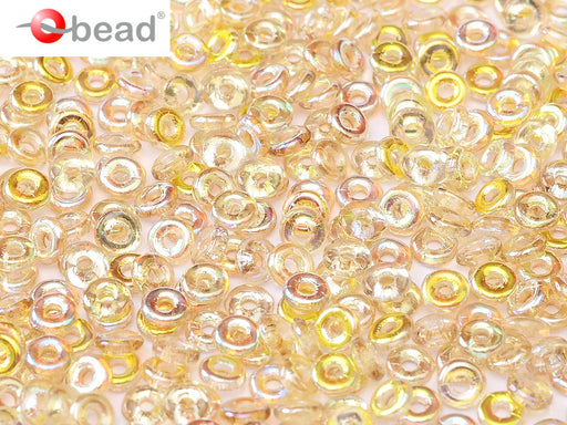 O Beads 4x1 mm, Crystal Lemon Rainbow, Czech Glass
