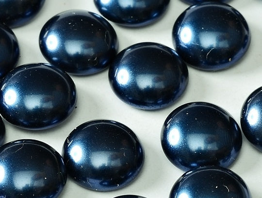 10 pcs Cabochon, 14mm, Pearl Midnight Blue, Czech Glass