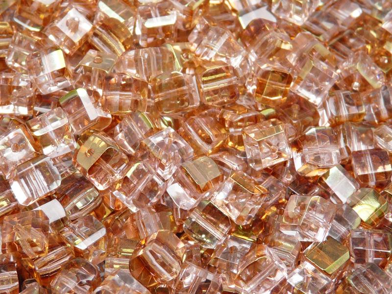 15 pcs Cube Faceted Beads, 6x6x5.5mm, Crystal Red Luster, Czech Glass