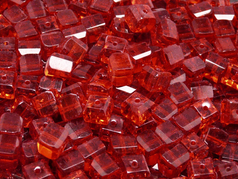 15 pcs Cube Faceted Beads, 6x6x5.5mm, Ruby, Czech Glass