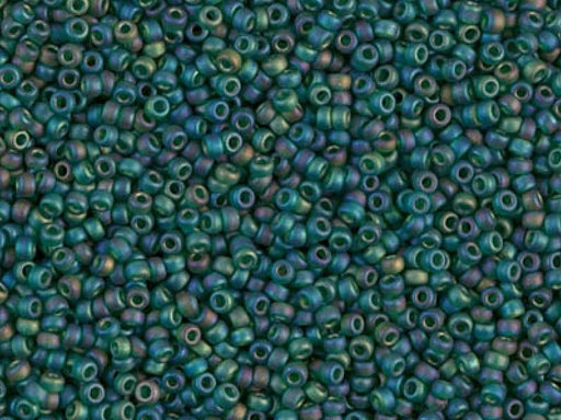 Seed Beads 15/0, Transparent Dark Emerald Matted AB, Miyuki Japanese Beads