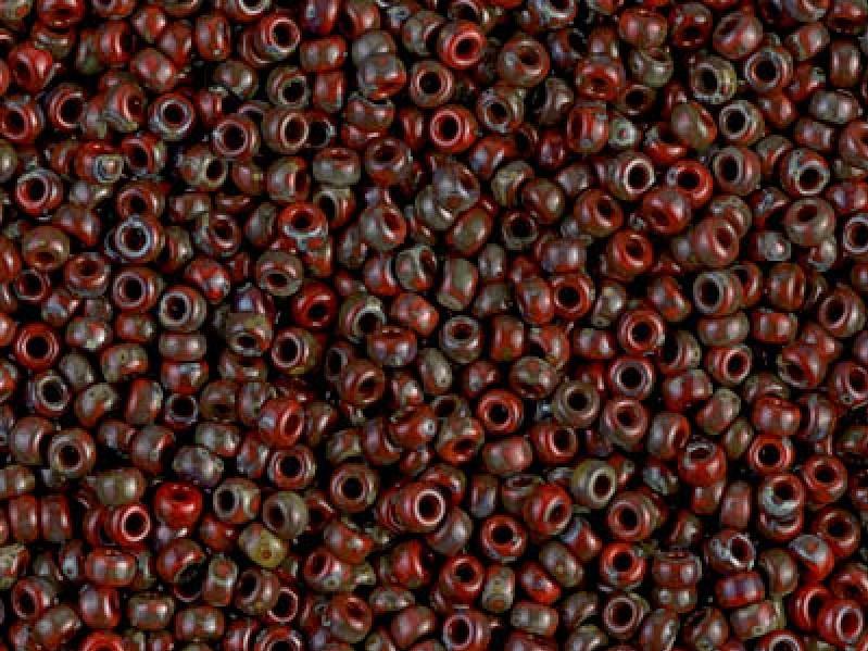 Seed Beads 15/0, Opaque Red Garnet Picasso, Miyuki Japanese Beads