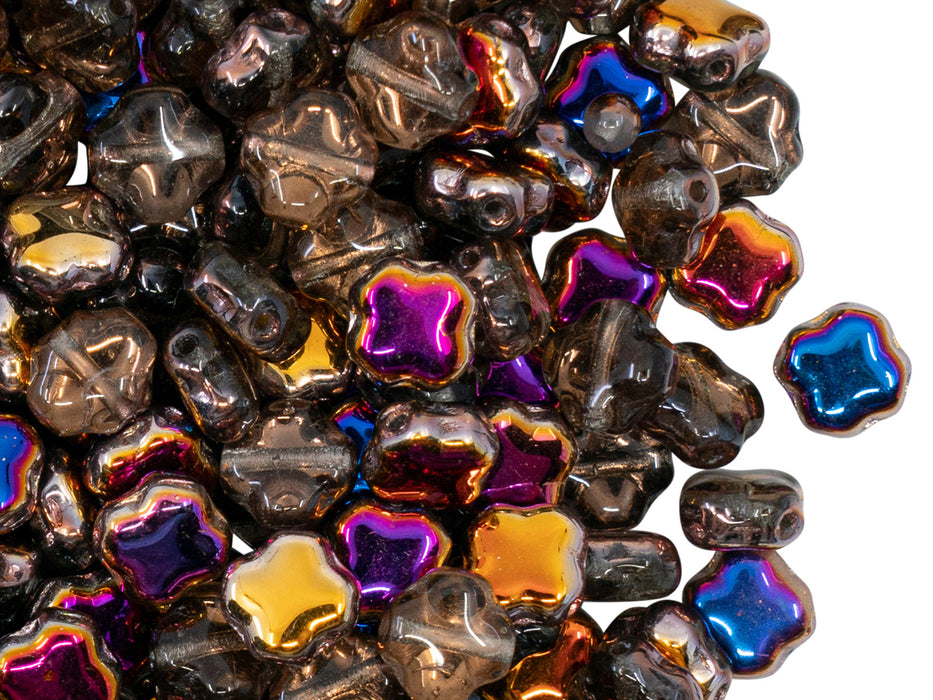 Four Pointed Star Beads 7x7x4 mm, Crystal Sliperit, Czech Glass