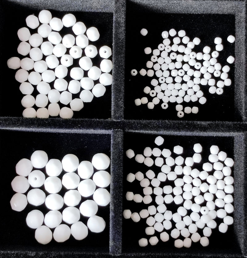 Set of Round Fire Polished Beads (3mm, 4mm, 6mm, 8mm), Chalk White, Czech Glass
