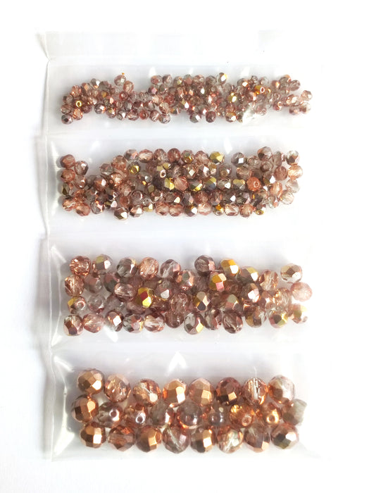 Set of Round Fire Polished Beads (3mm, 4mm, 6mm, 8mm), Crystal Capri Gold, Czech Glass