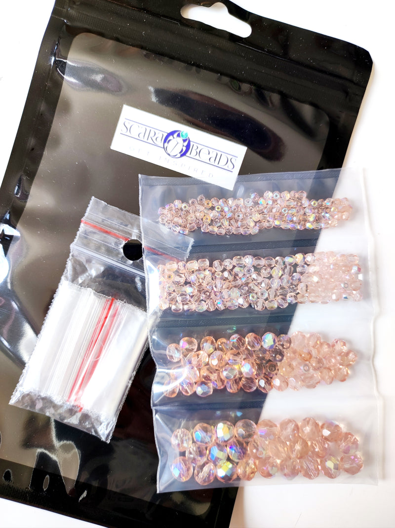 Set of Round Fire Polished Beads (3mm, 4mm, 6mm, 8mm), Rosaline AB, Czech Glass