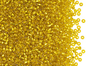 Rocailles Seed Beads 11/0, Light Amber Silver Lined Square Hole, Czech Glass