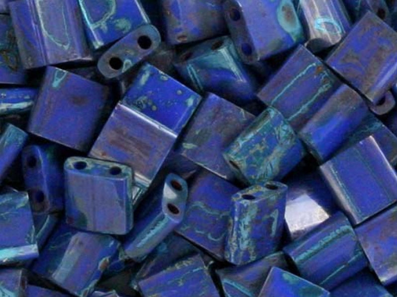 Tila™Beads 5x5 mm, 2 Holes, Opaque Cobalt Picasso, Miyuki Japanese Beads